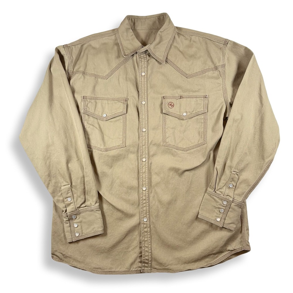 Western Welder Outfitting Mens XL Khaki Peruvian Cotton Pearl Snap Work Shirt